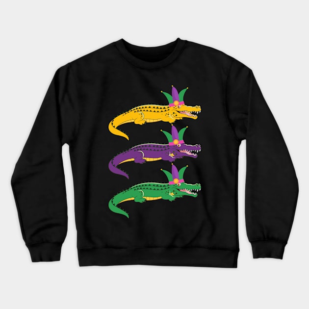 New Orleans Mardi Gras Crocodile Wearing Jester Hat Crewneck Sweatshirt by Pizzan